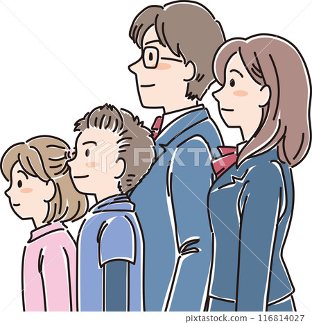 各年齡層的人_側身_正常表情_四名小學生和國中生 116814027