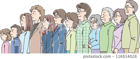 Print各年齡層的人_側身_正常表情_12人排成一排 116814028