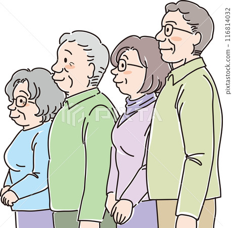 People of various ages_sideways_normal facial expressions_family of four_four elderly people_60s_70s_80s 116814032