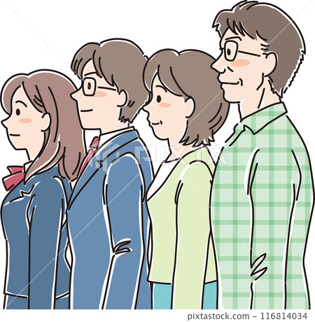 各年齡層的人_側身_正常表情_四口之家_高中生及男女生_父母 116814034