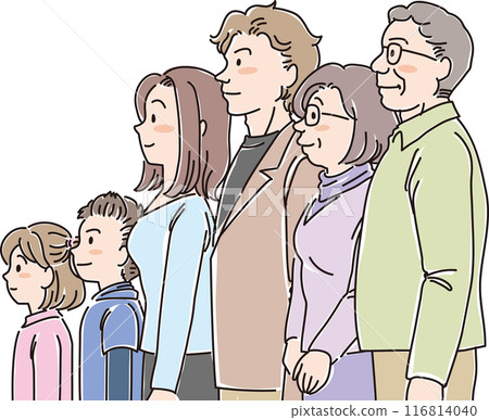 People of various ages_sideways_normal facial expressions_three generations, six-person family_elementary school students_parents_grandparents People of various ages_sideways_normal facial expressions_three generations, six-person family_elementary school students_parents_grandparents 116814040