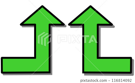 90 degree bent arrow (green set) (line drawing, with shadow) 116814092