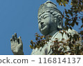 A statue of Kannon with a blue sky in the background 116814137