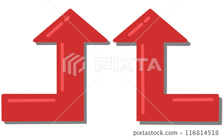 90 degree bend arrow (red set) (with reflection and shadow) 116814518