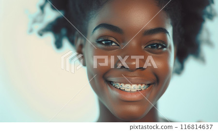 正畸牙套的年輕黑人女性 116814637