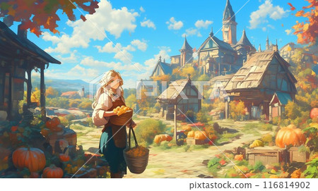 秋天的落葉村裡的收穫：秋天的氣氛和美麗的風景 116814902