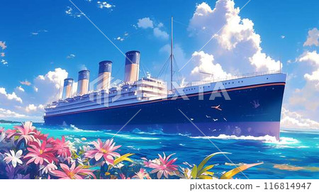 藍天鮮花環繞的豪華遊輪－夢想的度假遊輪 116814947
