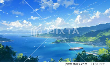 依山傍海的風景遊船-藍天白雲、美麗自然風光 依山傍海的風景遊船-藍天白雲、美麗自然風光 116814950