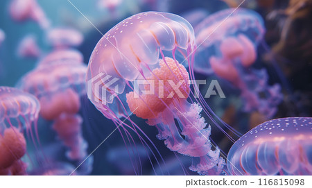 Fantastic Colorful Jellyfish underwater close-up 116815098