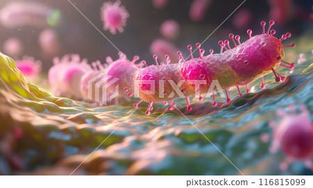 Abstract human mucosa with harmful and beneficial bacteria and microorganisms 116815099