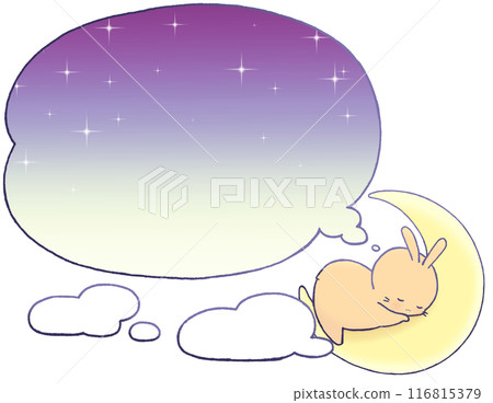 A speech bubble of a rabbit sleeping on a crescent moon A speech bubble of a rabbit sleeping on a crescent moon 116815379