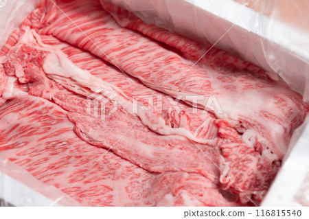 Image of frozen Wagyu beef for sukiyaki 116815540