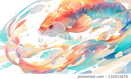 A watercolor illustration of a dynamic swimming carp 116815676