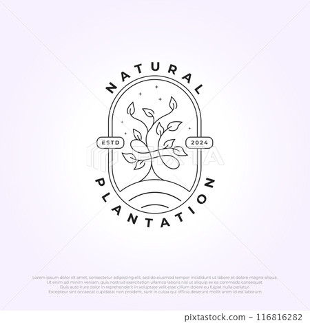 Minimalist Organic Botanical logo symbol with plant elements in line art style, nature leaves for spa, flower shop, cosmetics, ecology, yoga. 116816282