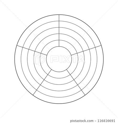 Simple 5-section circular radar chart template - 5 levels, 5 items 116816691