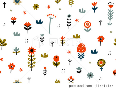 Hand-Drawn Nordic Flower Design for Fabric and Home Decor. 116817137