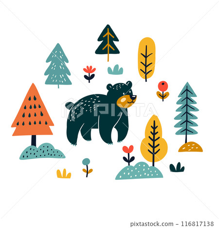 Cute Bear Exploring in the Forest . 116817138
