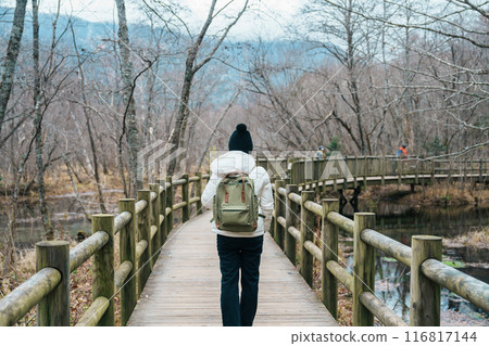 Woman tourist travel Kamikochi National Park, happy Traveler sightseeing nature, Nagano Prefecture, Japan. Landmark for tourists attraction. Japan Travel, Destination and Vacation concept Woman tourist travel Kamikochi National Park, happy Traveler sightseeing nature, Nagano Prefecture, Japan. Landmark for tourists attraction. Japan Travel, Destination and Vacation concept 116817144