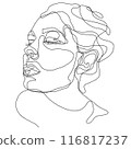 line art drawing of a Beautiful Woman's face.  female models on white background 116817237
