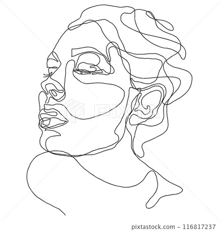 line art drawing of a Beautiful Woman's face. female models on white background line art drawing of a Beautiful Woman's face. female models on white background 116817237