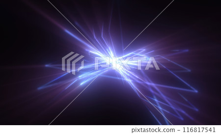 Abstract bright purple glowing background with flying neon star lines made of energy particles and light rays 116817541