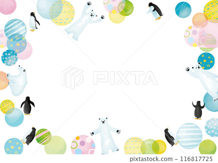 Watercolor style ice, polar bear, penguin and cute dot frame Watercolor style ice, polar bear, penguin and cute dot frame 116817725