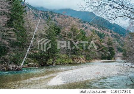 Scene of Kamikochi National Park, Hotaka mountain and Azusa river, Nagano Prefecture, Japan. Landmark for tourists attraction. Japan Travel, Destination and Vacation concept Scene of Kamikochi National Park, Hotaka mountain and Azusa river, Nagano Prefecture, Japan. Landmark for tourists attraction. Japan Travel, Destination and Vacation concept 116817838