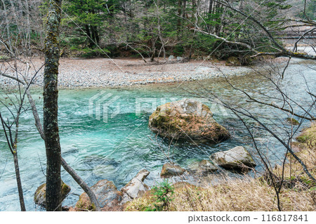 Scene of Kamikochi National Park, Hotaka mountain and Azusa river, Nagano Prefecture, Japan. Landmark for tourists attraction. Japan Travel, Destination and Vacation concept Scene of Kamikochi National Park, Hotaka mountain and Azusa river, Nagano Prefecture, Japan. Landmark for tourists attraction. Japan Travel, Destination and Vacation concept 116817841
