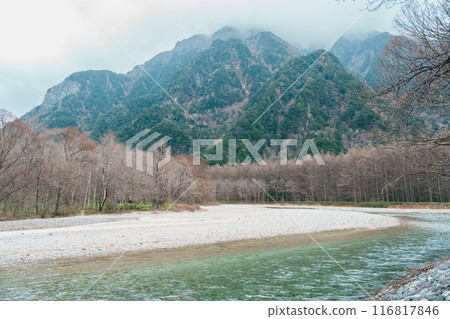 Scene of Kamikochi National Park, Hotaka mountain and Azusa river, Nagano Prefecture, Japan. Landmark for tourists attraction. Japan Travel, Destination and Vacation concept Scene of Kamikochi National Park, Hotaka mountain and Azusa river, Nagano Prefecture, Japan. Landmark for tourists attraction. Japan Travel, Destination and Vacation concept 116817846