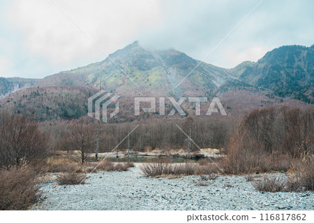 Kamikochi National Park, tashiro pond with Alps mountain, Nagano Prefecture, Japan. Landmark for tourists attraction. Japan Travel, Destination and Vacation concept Kamikochi National Park, tashiro pond with Alps mountain, Nagano Prefecture, Japan. Landmark for tourists attraction. Japan Travel, Destination and Vacation concept 116817862