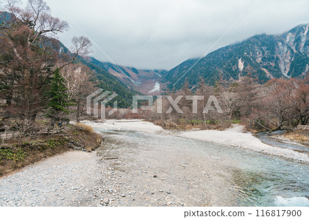 Scene of Kamikochi National Park, Hotaka mountain and Azusa river, Nagano Prefecture, Japan. Landmark for tourists attraction. Japan Travel, Destination and Vacation concept 116817900