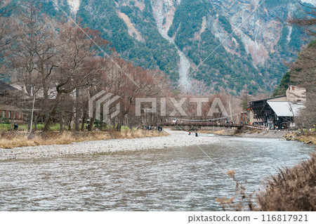 Scene of Kamikochi National Park, Kappa bashi bridge with Hotaka mountain and Azusa river, Nagano Prefecture, Japan. Landmark for tourists attraction. Japan Travel, Destination and Vacation concept Scene of Kamikochi National Park, Kappa bashi bridge with Hotaka mountain and Azusa river, Nagano Prefecture, Japan. Landmark for tourists attraction. Japan Travel, Destination and Vacation concept 116817921