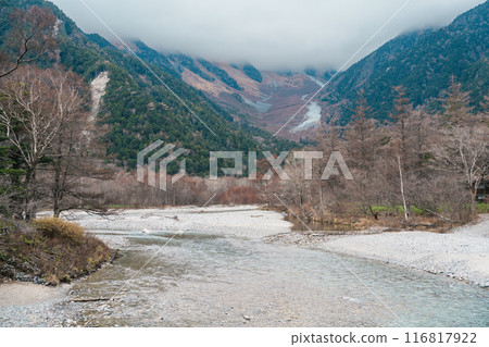 Scene of Kamikochi National Park, Hotaka mountain and Azusa river, Nagano Prefecture, Japan. Landmark for tourists attraction. Japan Travel, Destination and Vacation concept 116817922