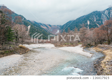 Scene of Kamikochi National Park, Hotaka mountain and Azusa river, Nagano Prefecture, Japan. Landmark for tourists attraction. Japan Travel, Destination and Vacation concept Scene of Kamikochi National Park, Hotaka mountain and Azusa river, Nagano Prefecture, Japan. Landmark for tourists attraction. Japan Travel, Destination and Vacation concept 116817923