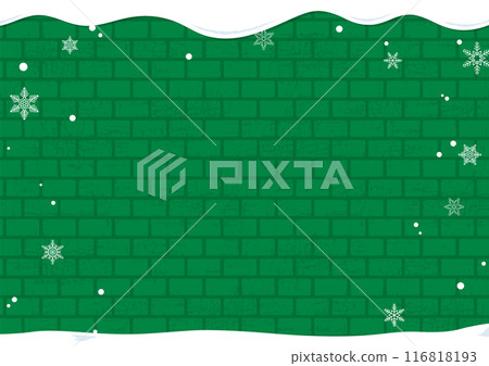 冰雪覆蓋的磚牆聖誕綠色的冬季背景 116818193