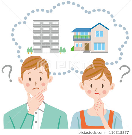 一對夫婦想知道是否購買或租賃房屋和公寓的插圖 116818277