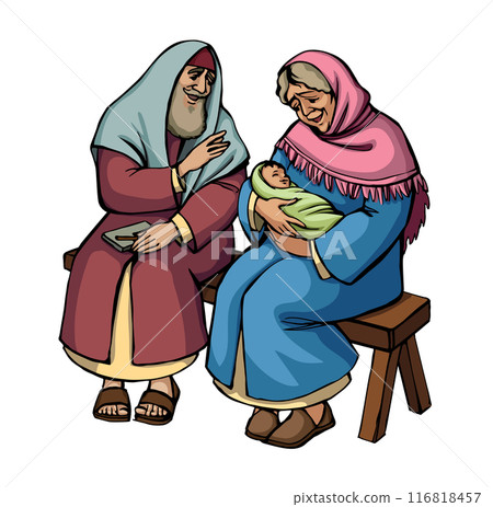 Vector drawing. Mother and father with a baby 116818457