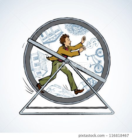 Man running in a running wheel. Vector icon-插圖素材 [116818467] - PIXTA圖庫