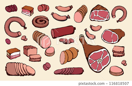 Meat production. Vector drawing food 116818507