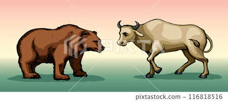 Vector drawing. Big cow and bear Vector drawing. Big cow and bear 116818516