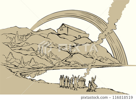 Vector drawing. Noah Offers a Sacrifice to God 116818519