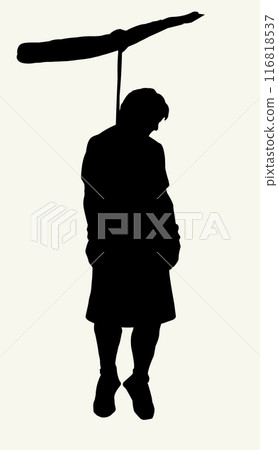 Vector drawing. Man hangs on a tree branch 116818537