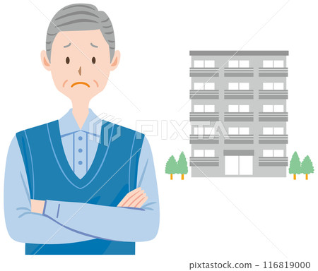 Illustration of a troubled landlord, vacant room, manager Illustration of a troubled landlord, vacant room, manager 116819000