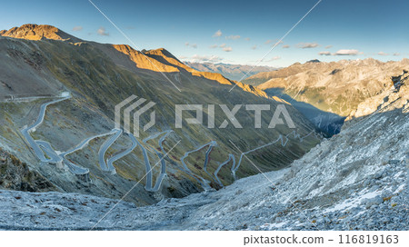 Stelvio Pass road in the Alps Stelvio Pass road in the Alps 116819163