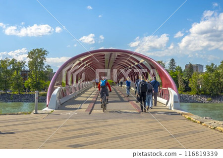 Calgary, Alberta, Canada. Jul 04, 2024. Front view of the Calgary Peace bridge. 116819339