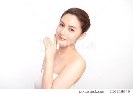 Beautiful young asian woman with clean fresh skin on white background, Face care, Facial treatment, Cosmetology, beauty and spa, Asian women portrait. Beautiful young asian woman with clean fresh skin on white background, Face care, Facial treatment, Cosmetology, beauty and spa, Asian women portrait. 116819649