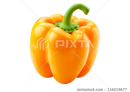 Yellow bell pepper with green stem isolated on a white background. 116819677