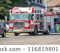 Calgary, Alberta, Canada. Jul 17, 2024. A fire truck with an emblem of the Calgary Fire Department, Station 36. Red text. 116819801