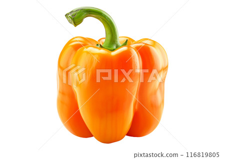 Yellow bell pepper with green stem isolated on a white background. Yellow bell pepper with green stem isolated on a white background. 116819805