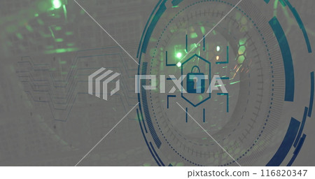 Image of scope scanning with padlock icon over server room Image of scope scanning with padlock icon over server room 116820347